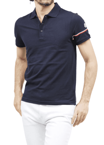 MONCLER POLO SHORT MEN LOGO SIDE BLACK AND BLUE