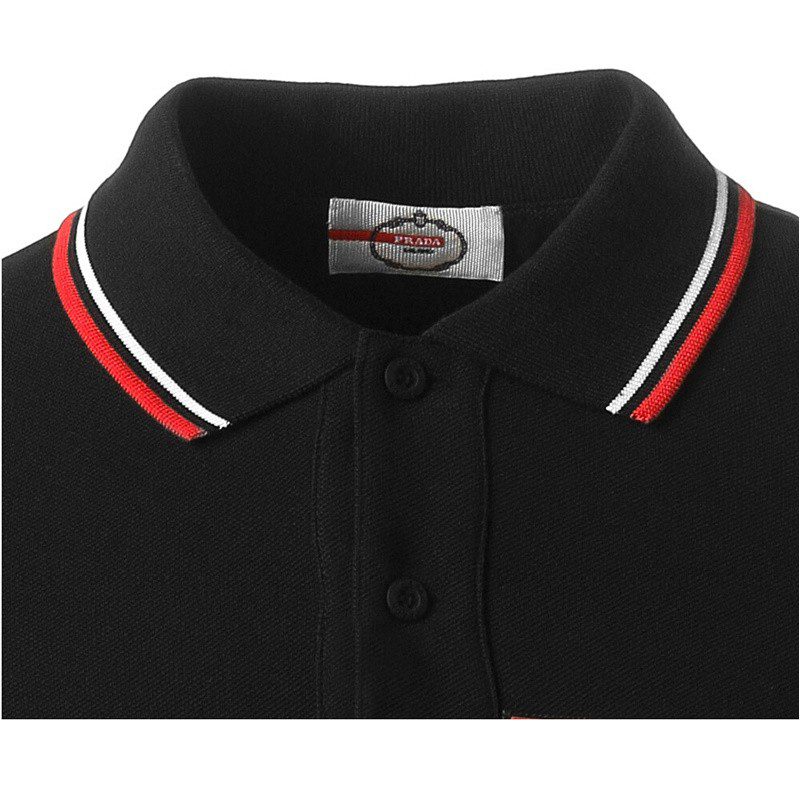 פראדה-PRADA TSHIRT POLO SHORT MEN - Black & White Red Border – תמונה 24