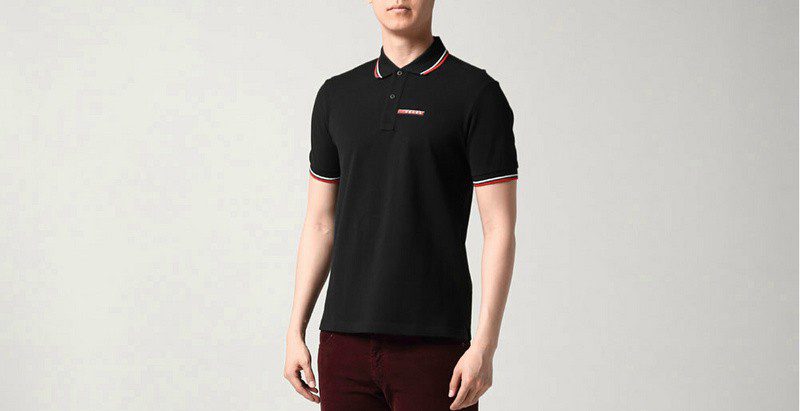 פראדה-PRADA TSHIRT POLO SHORT MEN - Black & White Red Border – תמונה 4