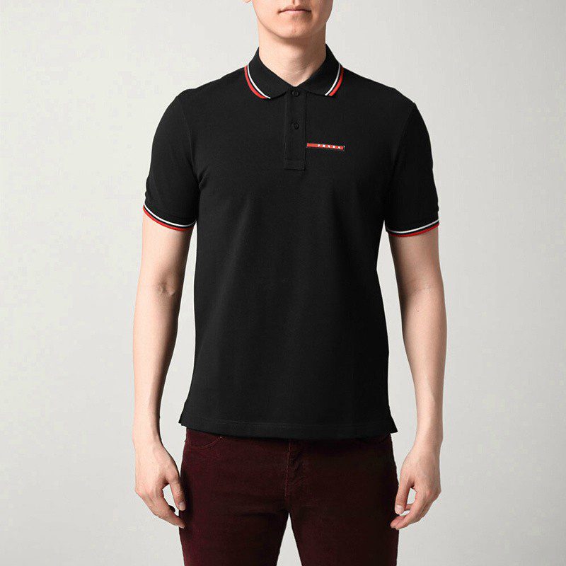 פראדה-PRADA TSHIRT POLO SHORT MEN - Black & White Red Border – תמונה 3