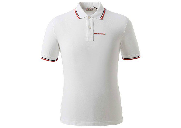 פראדה-PRADA TSHIRT POLO SHORT MEN - White & Blue Red Border