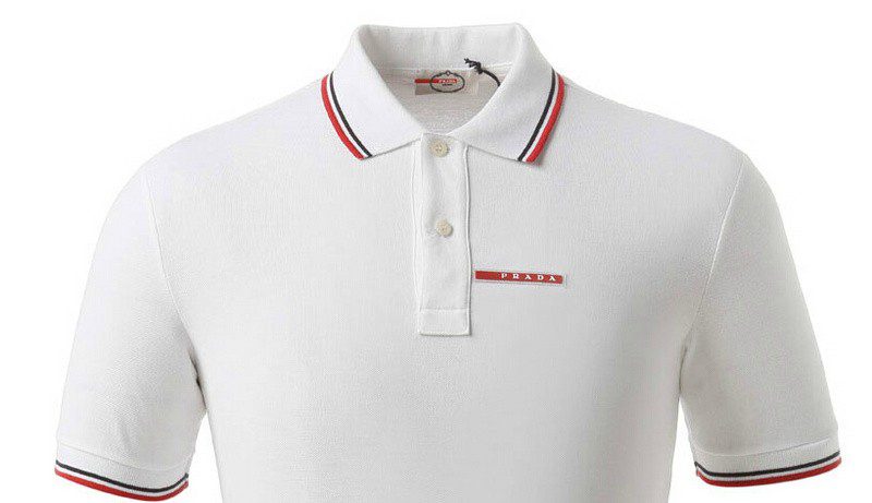 פראדה-PRADA TSHIRT POLO SHORT MEN - White & Blue Red Border – תמונה 4