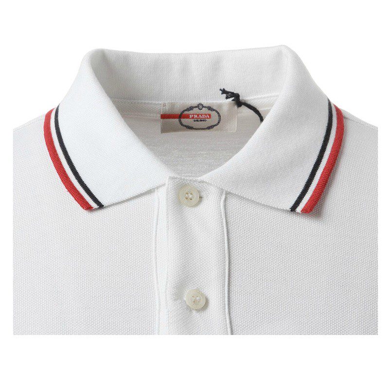 פראדה-PRADA TSHIRT POLO SHORT MEN - White & Blue Red Border – תמונה 5