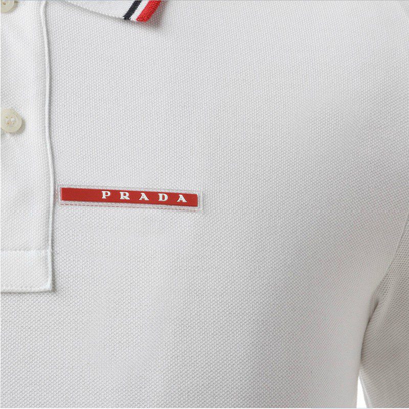 פראדה-PRADA TSHIRT POLO SHORT MEN - White & Blue Red Border – תמונה 15
