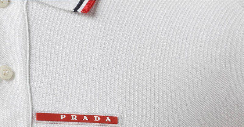 פראדה-PRADA TSHIRT POLO SHORT MEN - White & Blue Red Border – תמונה 7