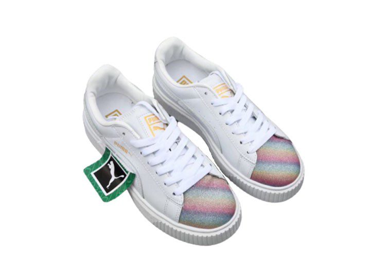 נעלי פומה- Puma platform shoes top pog leather gold head silver hesd frosted hesd flash drill bit-Ghost White – תמונה 2