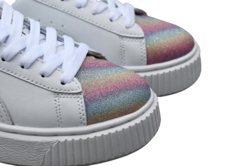 נעלי פומה- Puma platform shoes top pog leather gold head silver hesd frosted hesd flash drill bit-Ghost White – תמונה 6