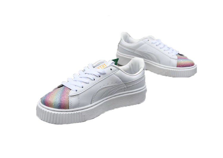 נעלי פומה- Puma platform shoes top pog leather gold head silver hesd frosted hesd flash drill bit-Ghost White – תמונה 3