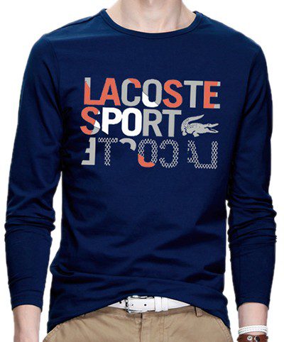 לקוסט-LACSOTE TSHIRT MEN LONG DESGIN - NAVY BLUE