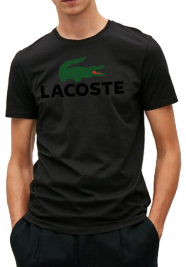 לקוסט-LACSOTE TSHIRT DESGIN MEN SHORT - Black & Green Black Logo