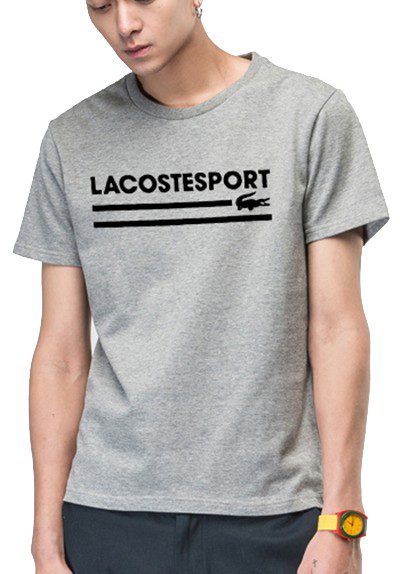 לקוסט-LACSOTE TSHIRT DESGIN MEN SHORT - Gray & Black Logo