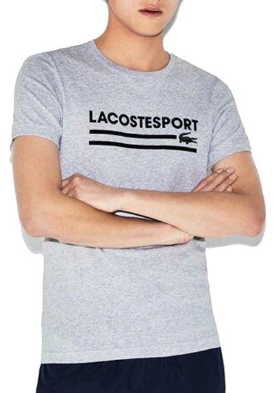 לקוסט-LACSOTE TSHIRT DESGIN MEN SHORT - Light Gray & Black Logo
