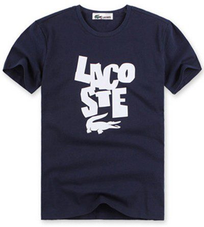 לקוסט-LACSOTE TSHIRT DESGIN MEN SHORT - Navy Blue & White Logo – תמונה 3