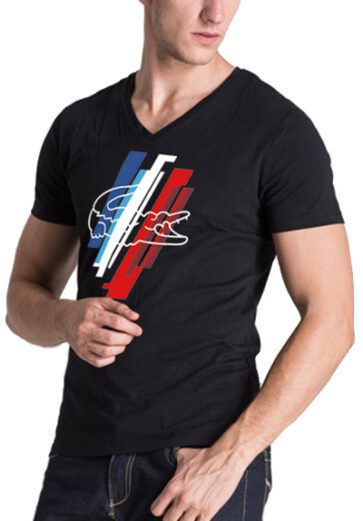 לקוסט-LACSOTE TSHIRT MEN V NECK DESGIN SHORT - Black