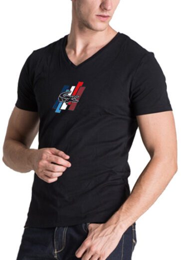 לקוסט-LACSOTE TSHIRT MEN V NECK DESGIN SHORT - Black