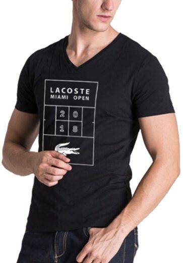 לקוסט-LACSOTE TSHIRT MEN V NECK DESGIN SHORT - Black