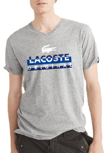 לקוסט-LACSOTE TSHIRT MEN V NECK DESGIN SHORT - Gray