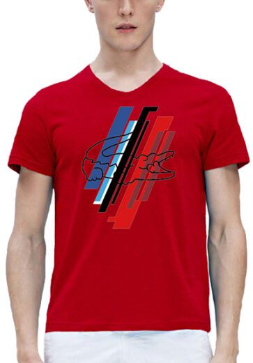 לקוסט-LACSOTE TSHIRT MEN V NECK DESGIN SHORT - Red