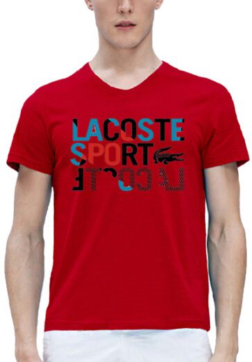 לקוסט-LACSOTE TSHIRT MEN V NECK DESGIN SHORT - Red
