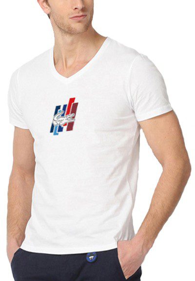 לקוסט-LACSOTE TSHIRT MEN V NECK DESGIN SHORT - White