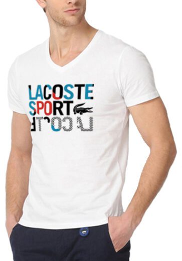 לקוסט-LACSOTE TSHIRT MEN V NECK DESGIN SHORT - White