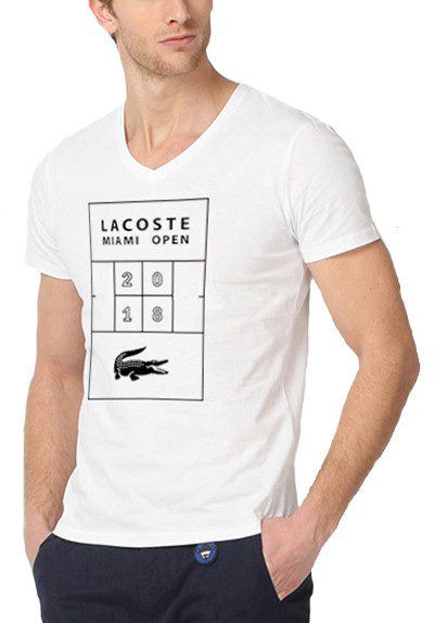לקוסט-LACSOTE TSHIRT MEN V NECK DESGIN SHORT - White