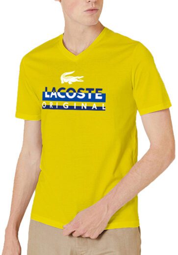 לקוסט-LACSOTE TSHIRT MEN V NECK DESGIN SHORT - Yellow