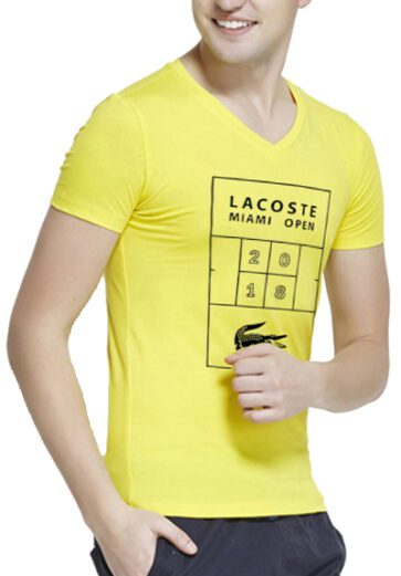 לקוסט-LACSOTE TSHIRT MEN V NECK DESGIN SHORT - Yellow