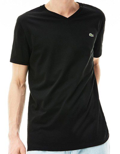לקוסט-LACSOTE TSHIRT MEN V NECK SHORT - Black