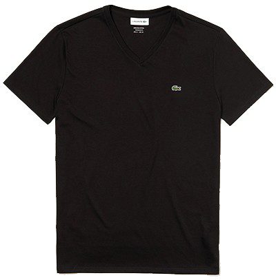 לקוסט-LACSOTE TSHIRT MEN V NECK SHORT - Black – תמונה 3