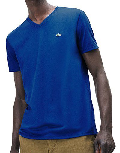 לקוסט-LACSOTE TSHIRT MEN V NECK SHORT - Blue – תמונה 5