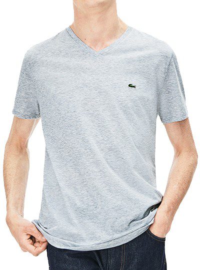 לקוסט-LACSOTE TSHIRT MEN V NECK SHORT - Gray