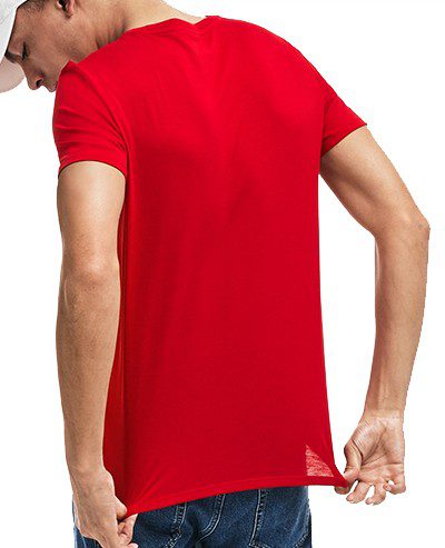 לקוסט-LACSOTE TSHIRT MEN V NECK SHORT - Red – תמונה 2