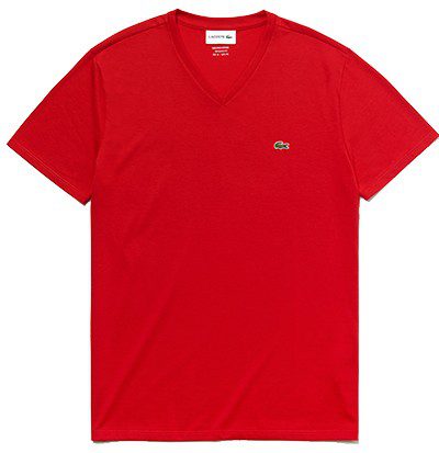 לקוסט-LACSOTE TSHIRT MEN V NECK SHORT - Red – תמונה 3