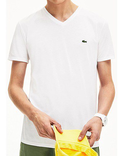 לקוסט-LACSOTE TSHIRT MEN V NECK SHORT - White