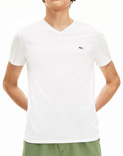 לקוסט-LACSOTE TSHIRT MEN V NECK SHORT - White – תמונה 2