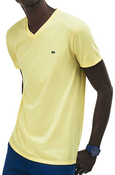 לקוסט-LACSOTE TSHIRT MEN V NECK SHORT - Yellow