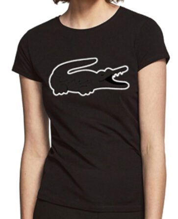 לקוסט-LACSOTE TSHIRT WOMEN DESGIN SHORT - BLACK