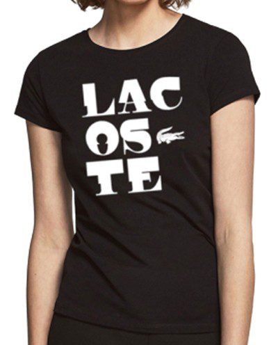 לקוסט-LACSOTE TSHIRT WOMEN DESGIN SHORT - BLACK