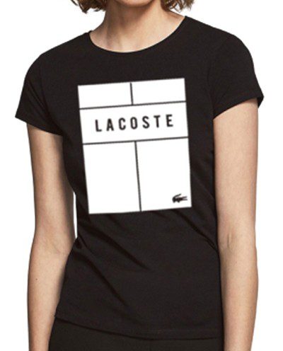 לקוסט-LACSOTE TSHIRT WOMEN DESGIN SHORT - BLACK