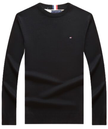 טומי הילפיגר-TOMMY TSHIRT MEN'S LONG CREW NECK- Black