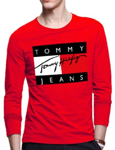 טומי הילפיגר-TOMMY TSHIRT MEN LONG - Red