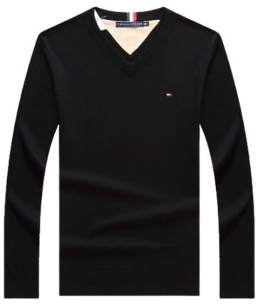 טומי הילפיגר-TOMMY TSHIRT MEN'S LONG V - Black