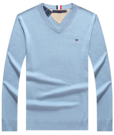 טומי הילפיגר-TOMMY TSHIRT MEN'S LONG V - Sky Blue