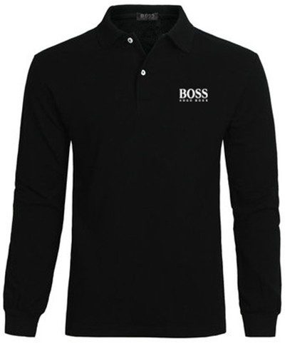 בוס-HUGO BOSS MEN'S LONG POLO - BLACK