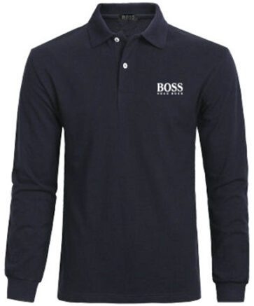 בוס-HUGO BOSS MEN'S LONG POLO - NAVY BLUE