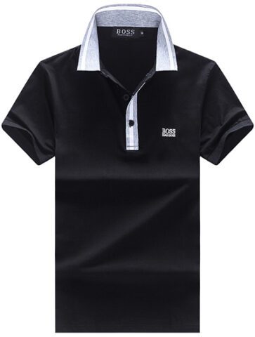 בוס-HUGO BOSS POLO TSHIRT MEN'S - Black & White Gray Border