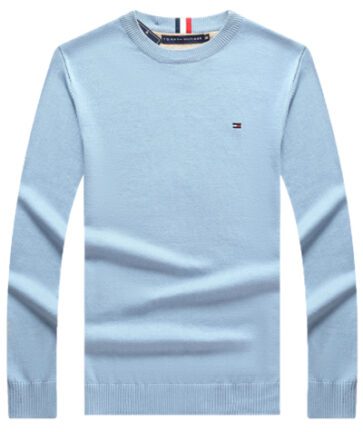 טומי הילפיגר-TOMMY TSHIRT MEN'S LONG CREW NECK-LIGHT BLUE