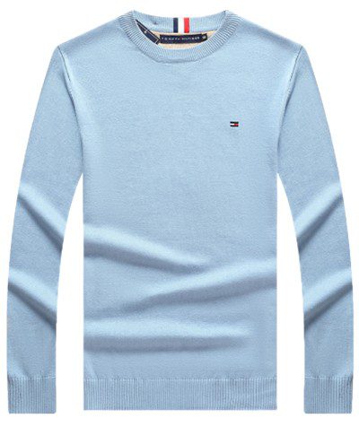טומי הילפיגר-TOMMY TSHIRT MEN'S LONG CREW NECK-LIGHT BLUE