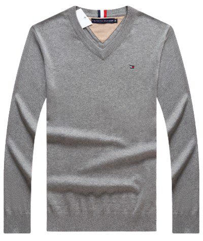 טומי הילפיגר-TOMMY TSHIRT MEN'S LONG V - GRAY